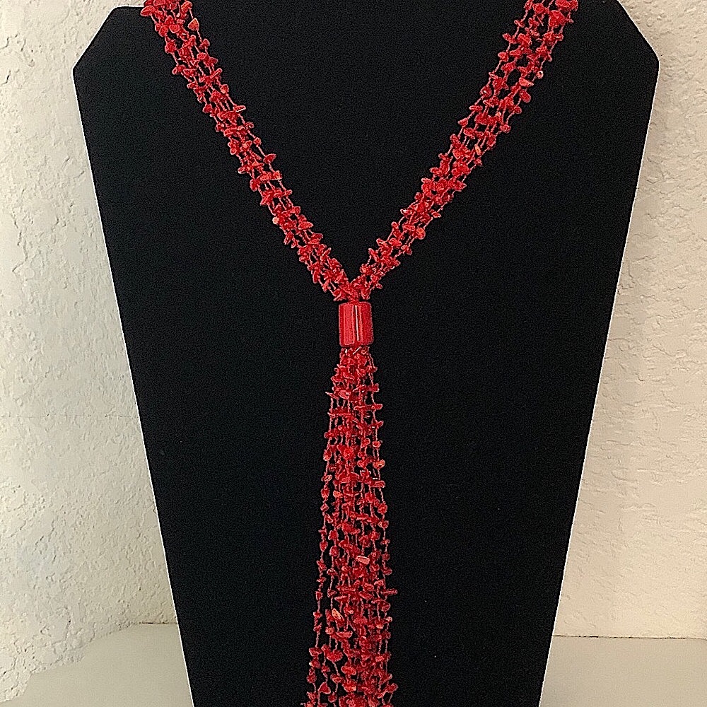 $112 6 Strand Estate Red Coral Necklace & Mother of Pearl Toggle Bar Clasp - Picture 1 of 5